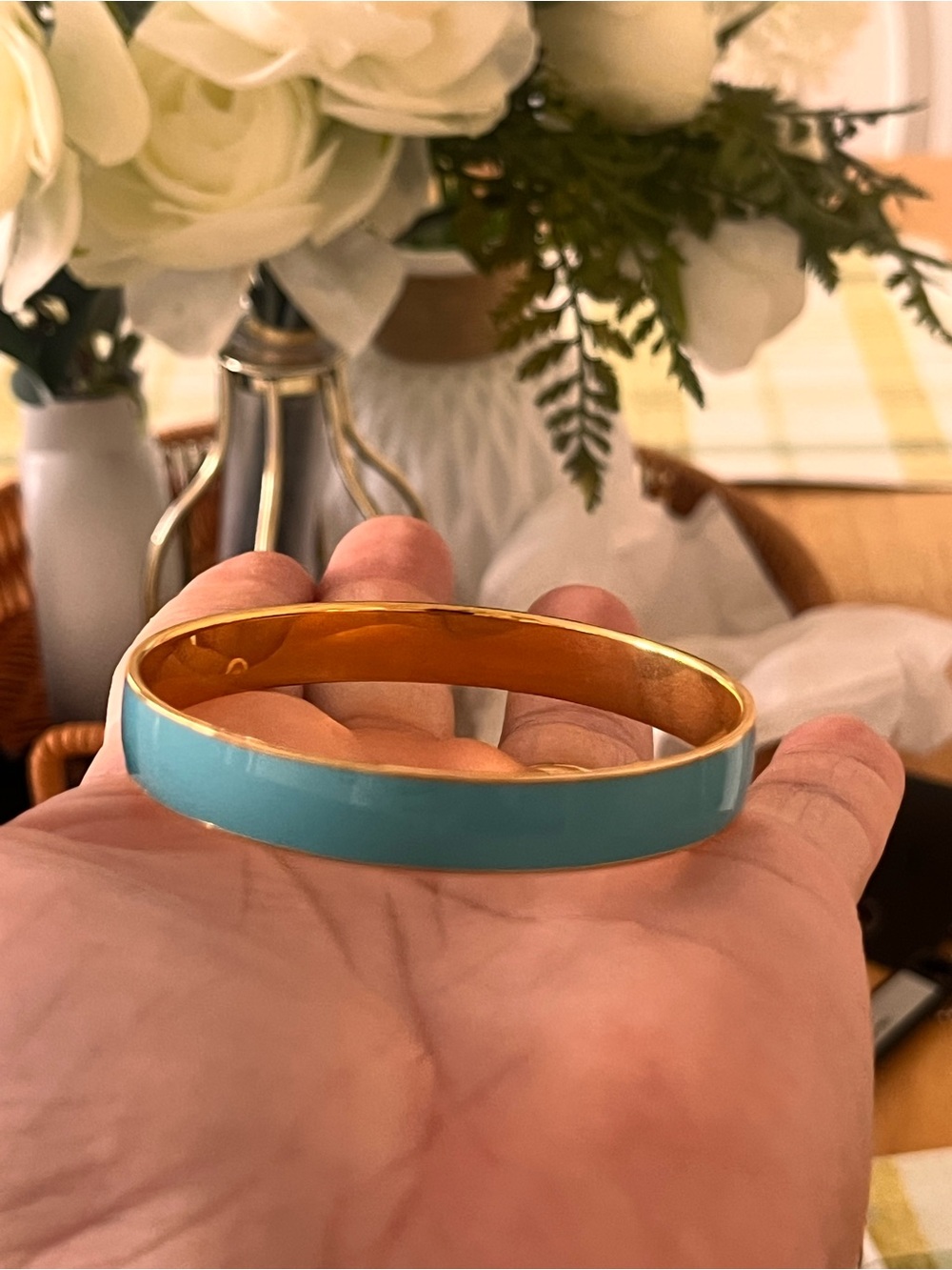 J Crew Gold Tone Bangle Bracelet with Turquoise Enamel